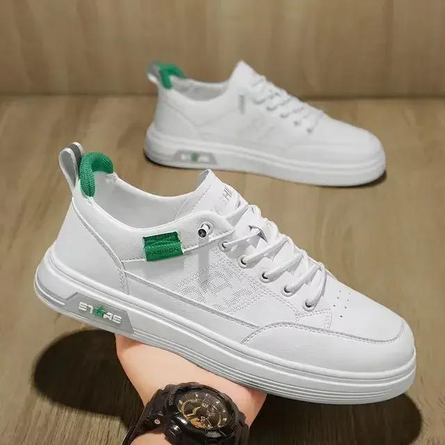 High Quality Men's Trend Versatile White Shoes Soft Bottom Breathable Leather Casual Sneakers for Men 2024 Zapatillas De Hombre