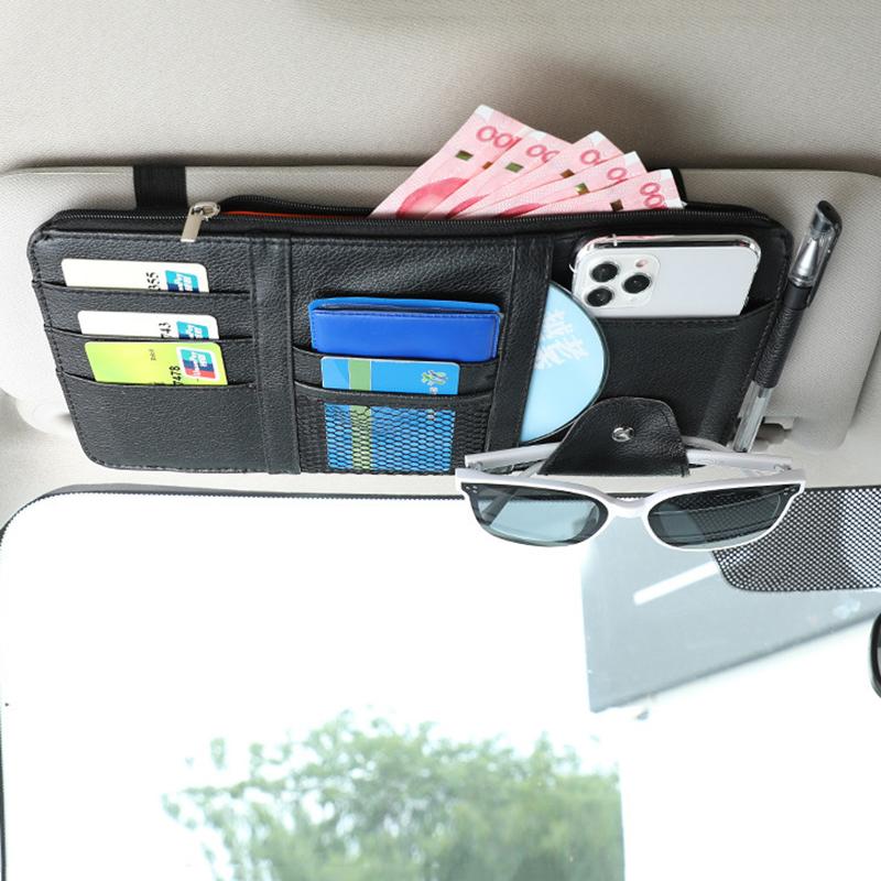 Car Sun Visor Storage Bag Card Bill Pen Glasses Holder Auto Interior Organizer Universal Sunglasses Clip Car Storage Tidying