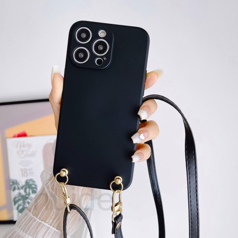 Leather Lanyard Case for Samsung Galaxy S24 S23 Ultra S22 S21 Plus S20 FE Note 20 A54 A14 Crossbody Strap Liquid Silicone Cover