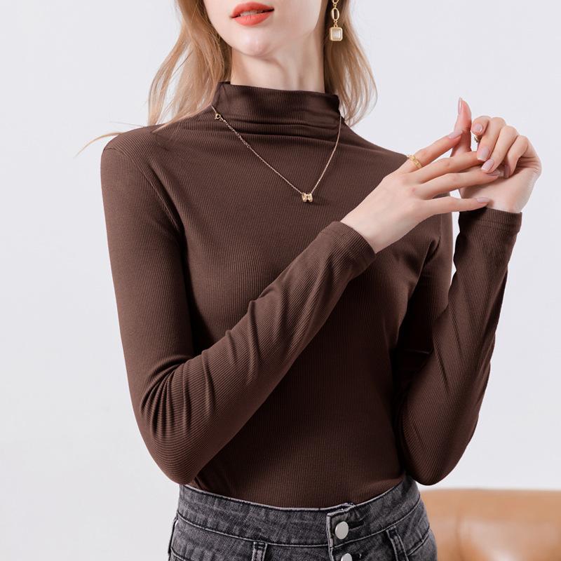 New White Primer Women's Semi-turtleneck Inner Summer Dress Middle Collar Modal Cotton Long-sleeved T-shirt Women