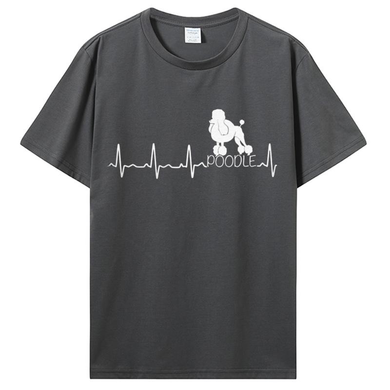 Heartbeat Poodle T-shirt Funny Tshirt Dog Lover Funny Pure Cotton Short Sleeve Tees O-Neck T Shirt Oversize Clothing