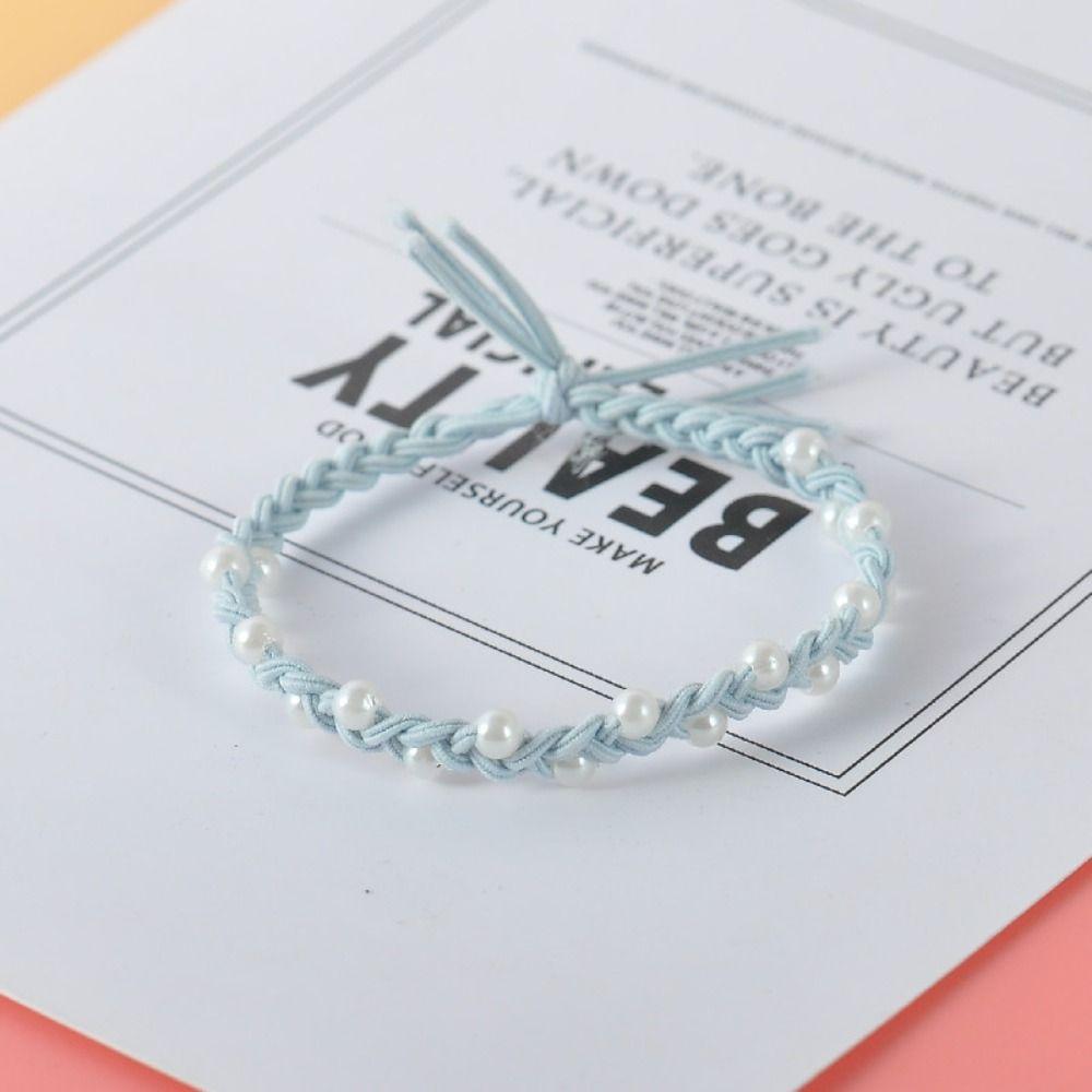 Simple Knit Woven Rubber Band Women Pearl Hair Rope Korean Style Hair Loop Hair Styling Accessory