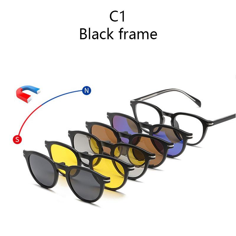 Magnetic Snap-On Frame Retro Insert P Olarized Sunglasses Clip-On Style With Lens Nearsighted Glasses Frame