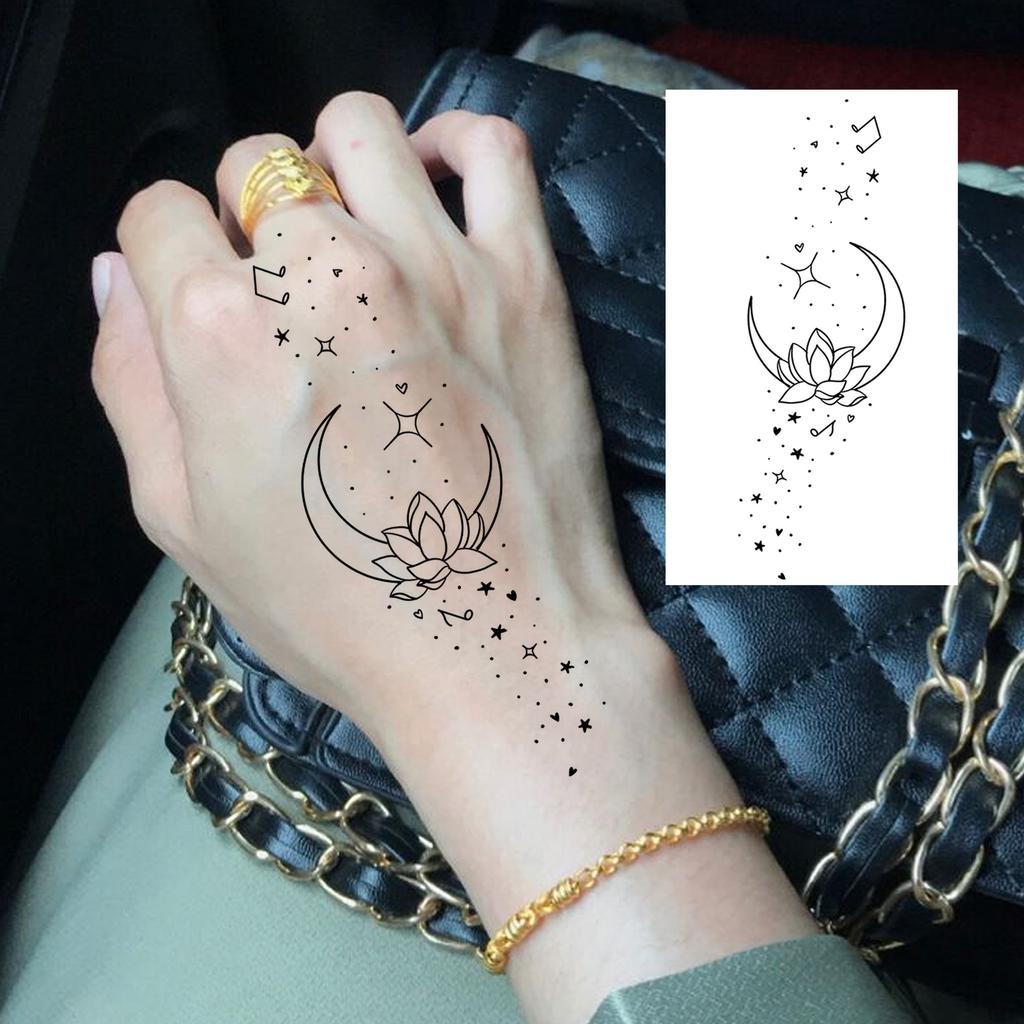 1 Sheet Crescent Sun Chain Temporary Tattoos For Women Hands Neck, Fake Tattoo Stickers Waterproof Long Lasting Realistic Tatoos