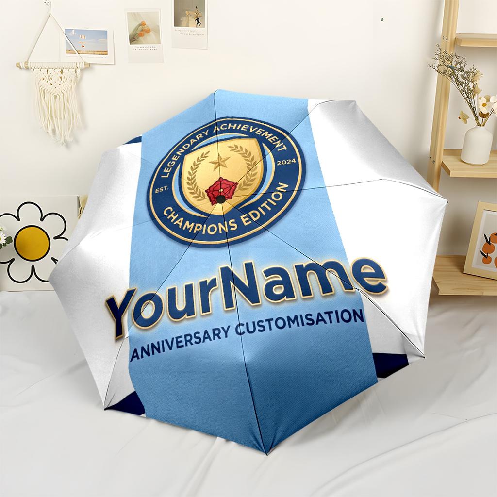 Manchester City Customizable Name Umbrella Compact Travel Automatic Umbrella Retractable Design with 8-Rib Durability Durable Plastic Iron