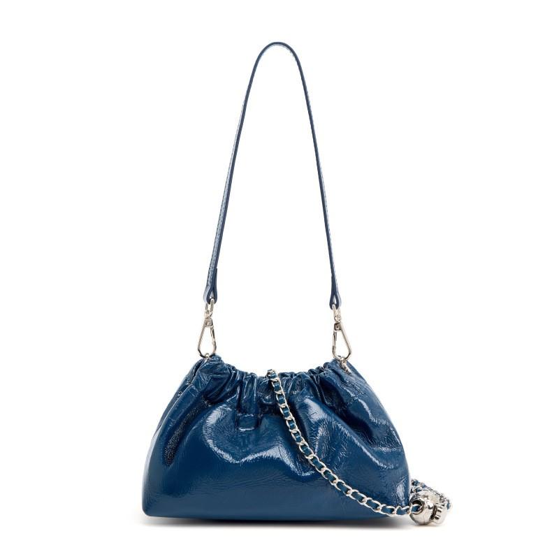 Little Golden Ball Chain Wrinkled Cloud Bag Handbill Shoulder Underarm Black Leather Design Unique Crossbody