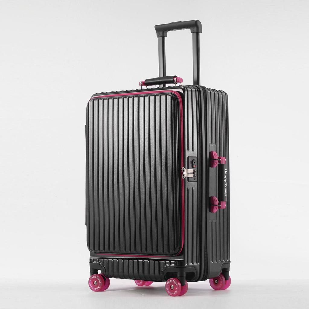 Expandable Color-block Suitcase with Transparent Wheels – Large, Durable, and Side-Opening Carry-On Trolley Case