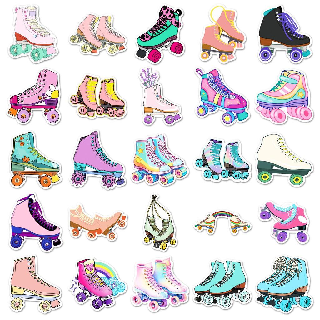 50 Cartoon Roller Skate Stickers: Colorful, Waterproof Graffiti Decorations for Journals & Cabinets