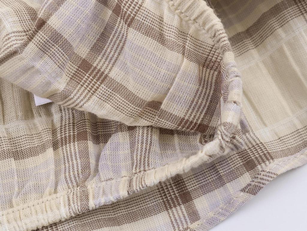 Women's Plaid Layered Short Top - Loose, Lazy Style Design (2171018)