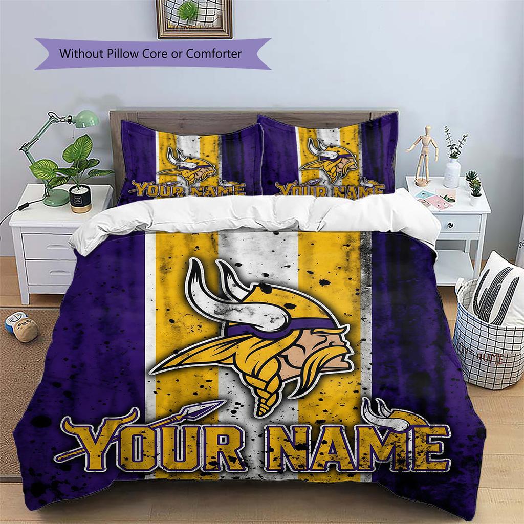 Custom Name Minnesota Vikings2 Pattern Bedding Quilt Set  Home Decoration  Gift (1 * duvet cover + 2 * pillowcase  without core)