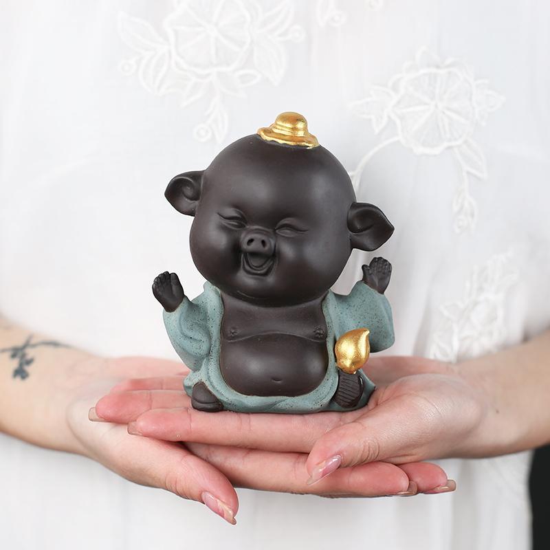 1PCS Handmade Purple Clay Tea Pet Ornaments Lucky Pig Statue Animal Tea Figurine Boutique Tea Decoration Accessories Crafts