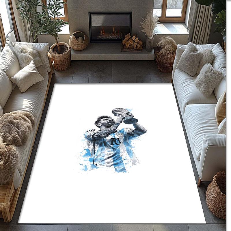 Lionel Messi bedruckter Flanell-Teppich rutschfest weicher Polyester-Bodenläufer Indoor Dekor-Matte für Schlafzimmer Wohnzimmer Sofa