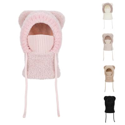Detská plyšová teplá čiapka cez hlavu s plyšovou maskou a nákrčníkom
