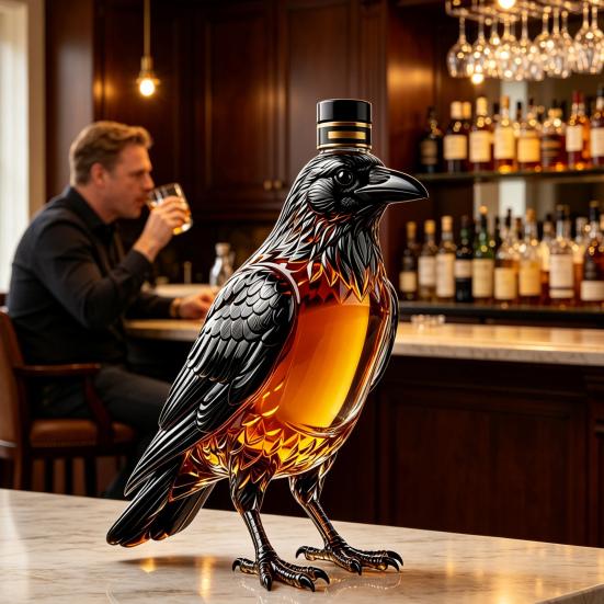 Fine Wine Server Crow Whiskey Decanter, 350ml Capacity Liquor Glass Bottle, Craft Container Decorative Alcohol Dispenser for Home Kitchen Bar Holiday