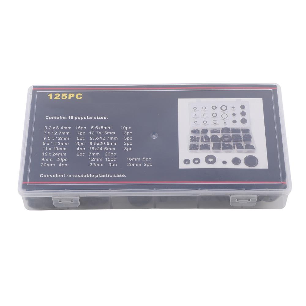 125 pcs 18 Sizes Rubber Grommet Kit Hollow Closed Wire Grommets Firewall Grommet