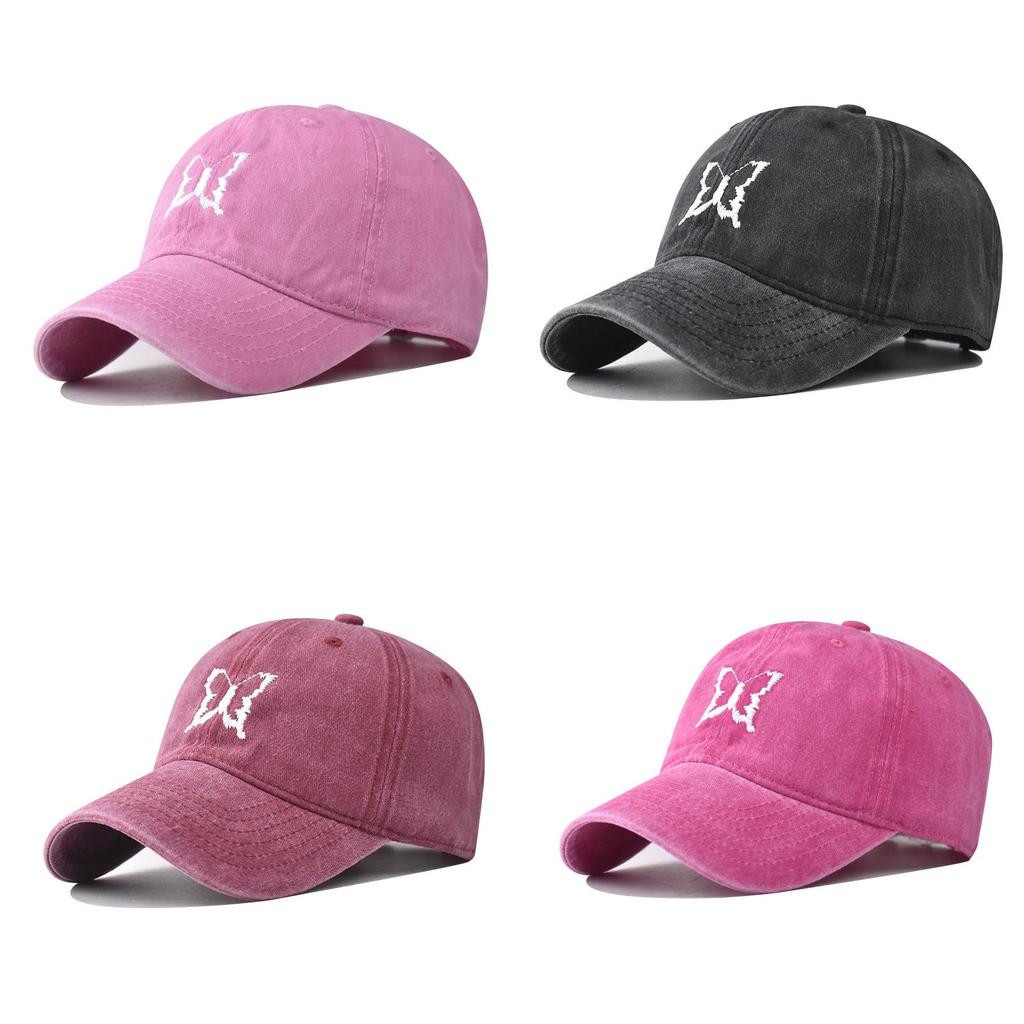 Cotton Wash Vintage Butterfly Embroidered Baseball Cap With Curved Brim For Adults Summer