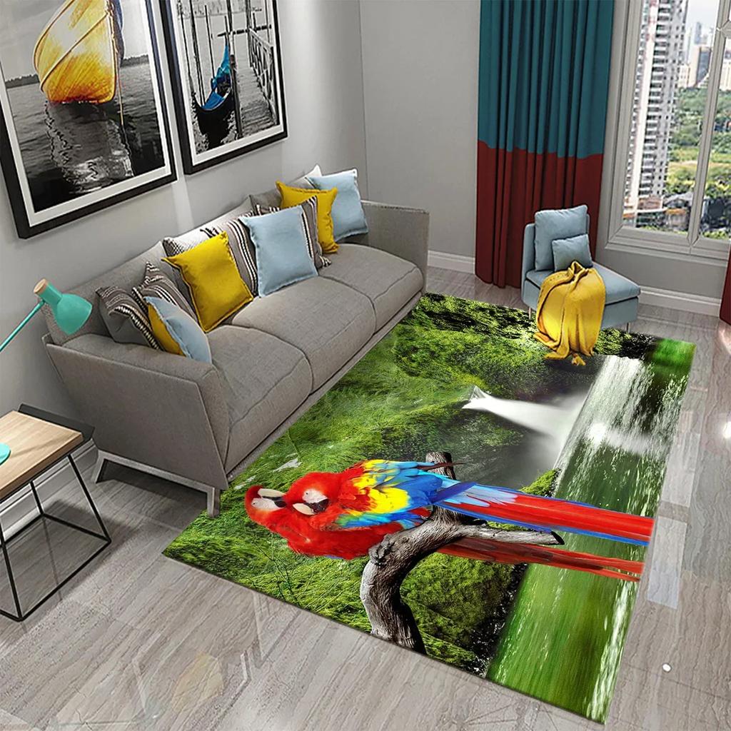 Colorful Parrot Carpet Animal Flower Rugs Kitchen Bathroom Entrance Non-Slip Carpet Bedroom Living Room Sofa Chair Decor Rugs