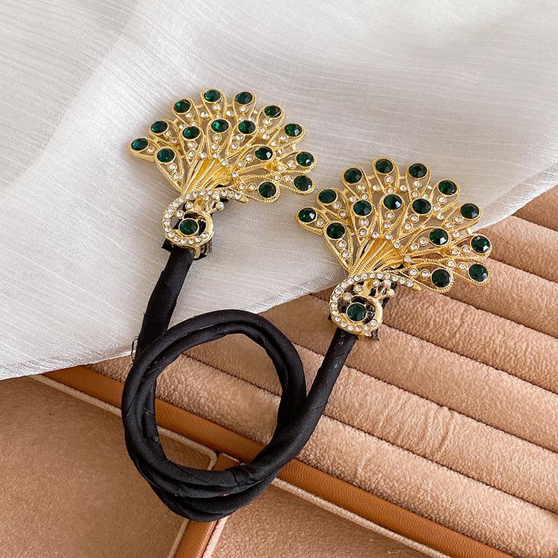 Pearl Peacock High-End Headbands Updo For Women Girls Party Meatball Head Hair Accessories