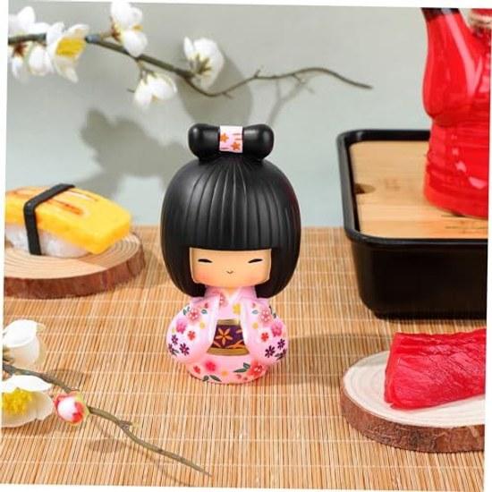 NUOBESTY Japanese Kokeshi Doll Kimono Collectible Figurine Asian Geisha Traditional Craft Girl Statue Desktop Decoration Restaurant