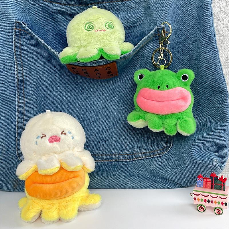 Adorable Frog And Duck Plush Keychain Couple Cute Animal Transforming Bag Charm