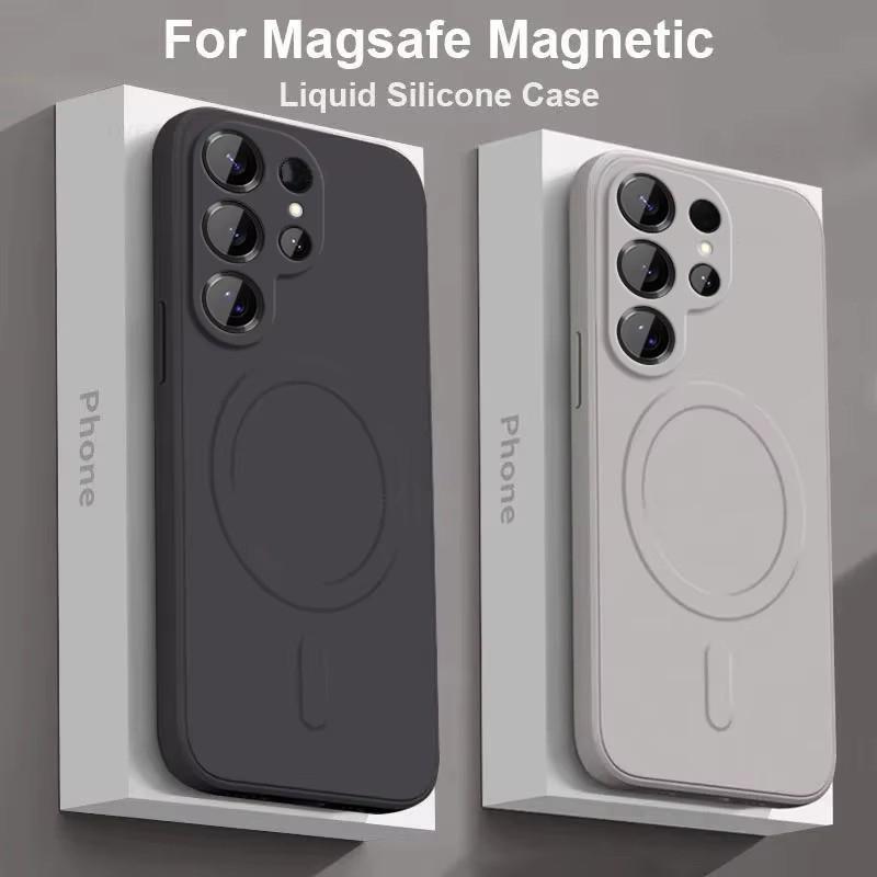 

Magsafe Magnetic Phone Case for Samsung Galaxy S25 S24 S23 Ultra S22 S21 Plus Wireless Charging Liquid Silicone Cover For S21FE лавандовый