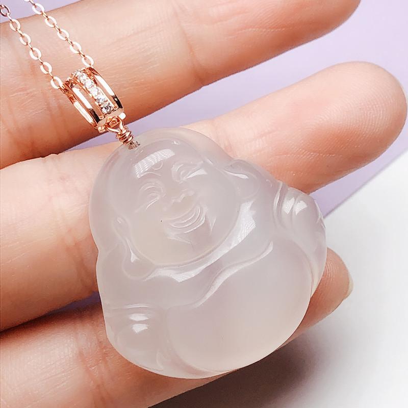 Jade Buddha Pendant with Silver Melon Seed Buckle, Suitable for Men and Women, 925 Silver DIY Jade Accessory