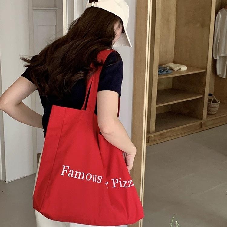 Bag Red Canvas Bag Women'S Large Capacity Shoulder Bag Summer Lazy Wind Tote Bag