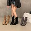 High Heel Pointed Suede Martin Boots Pile Medium Tube Knight Boots Damenstiefel 2025 Frühling und Herbst V-Ausschnitt Skinny Kurze Stiefel
