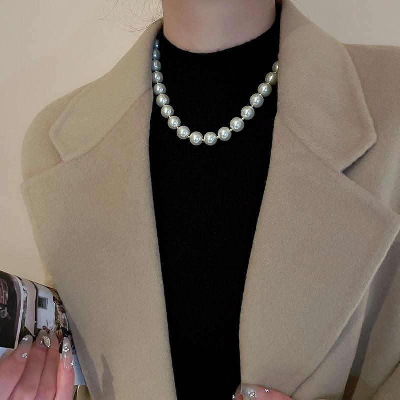 French Long Stacked Colored Pearl Necklace, Simple Temperament Collarbone Chain, Retro Necklace for Women