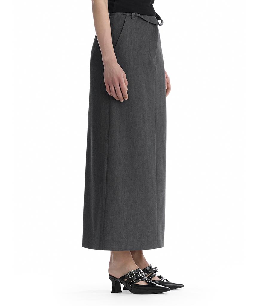 Teulimingbeodeu Split Waist Overlap Maxi Skirt [ Charcoal ]