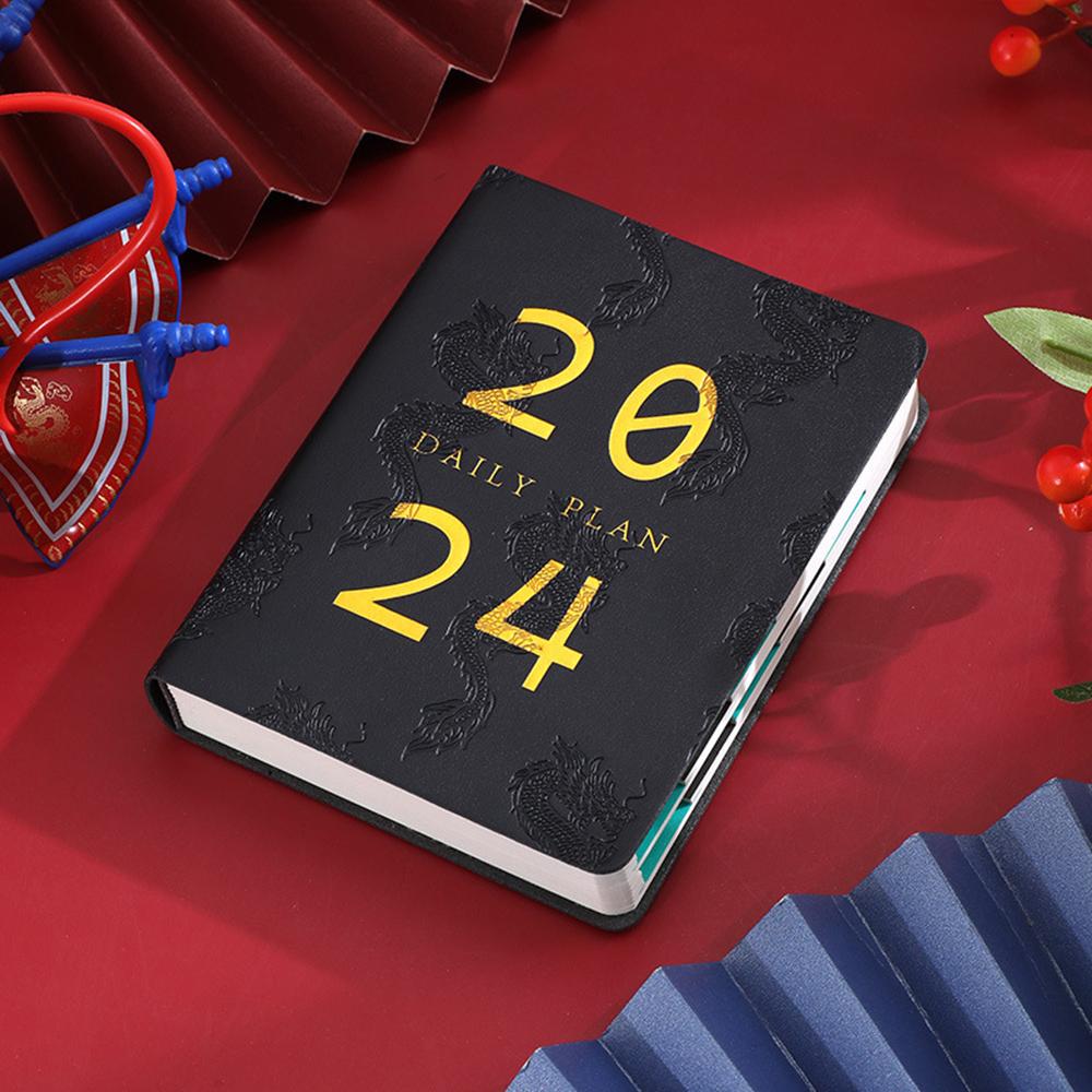 (Logo kann eingraviert werden) A5/B6 ultradickes Ledernotizbuch, Geschäftsplaner 2024, Studenten-Tagesplaner, Planer, Protokollbuch, Notizblock