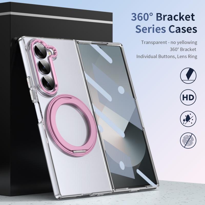 360 Rotating Bracket Tansparent Case for Samsung Galaxy Z Fold 8 Ultra 7 6 5 4 3 Screen Protect Magnetic Wireless Charging Cover