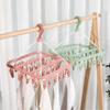 Pink 32 Clips Clothes Drying Hanger,PP Windproof Clothespin for Underwear Sock,Household Foldable Multi-functional Laundry Racks