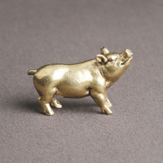 Pig Ornament Delicate Adorable Vivid Copper Miniature Pig Figurine Desk Ornament Home Decoration