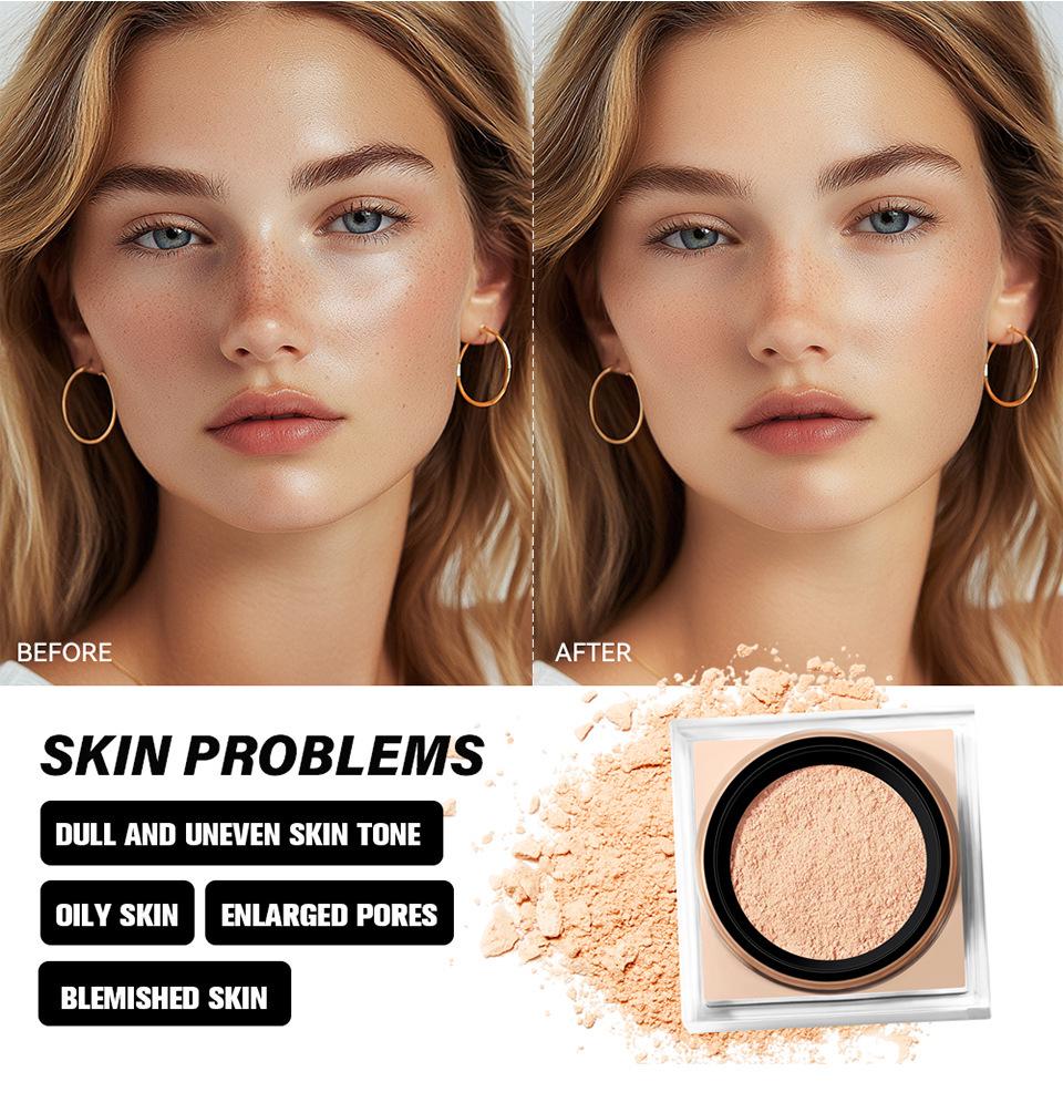 Lakerain Square Box Loose Powder: Natural Concealer, Long-Lasting, No-Smudge Makeup Setting Powder