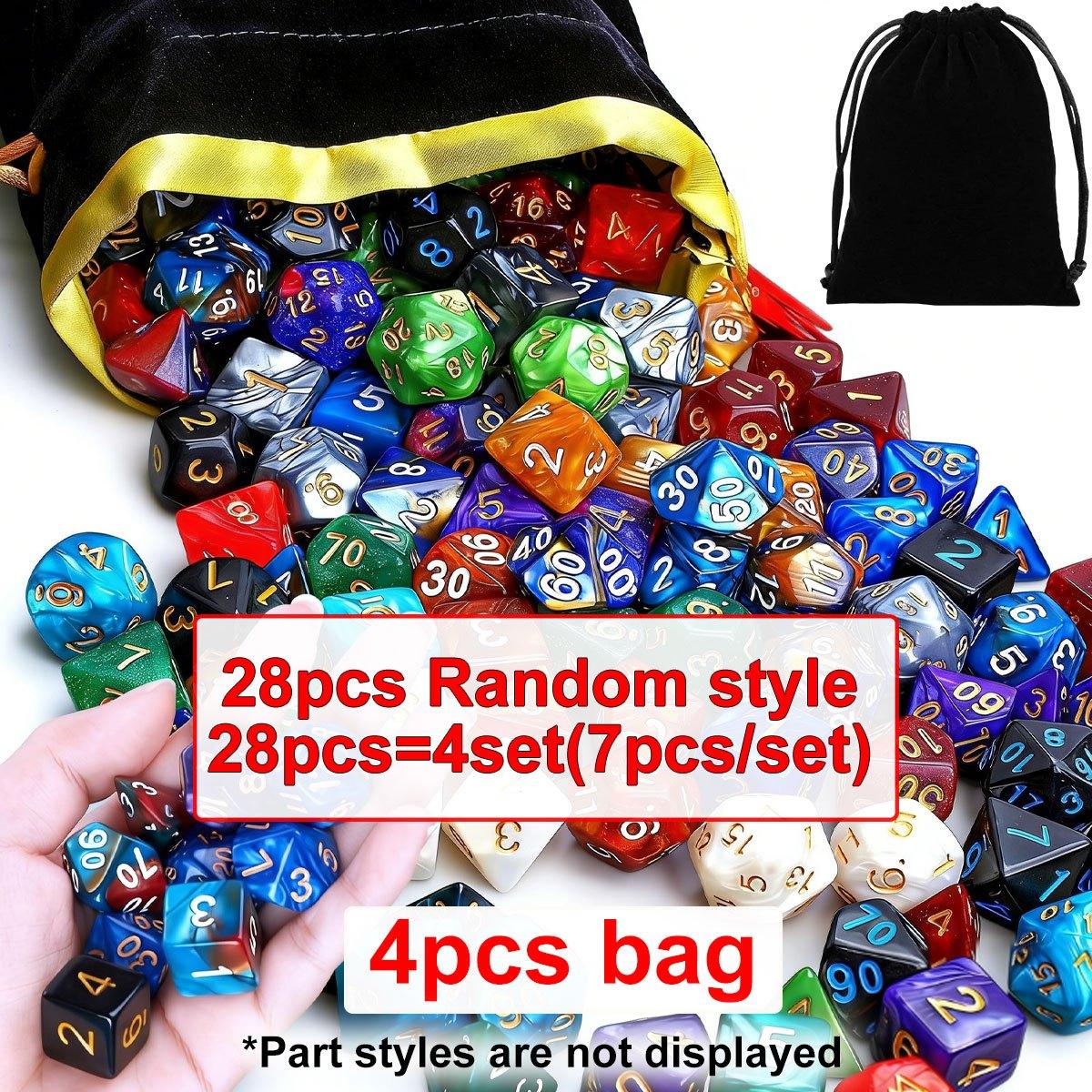 

28pcs Polyhedral DND Dice Set with Black Drawstring Pouch - Color-Coded Faces, RPG & D&D Tabletop Game ZSY