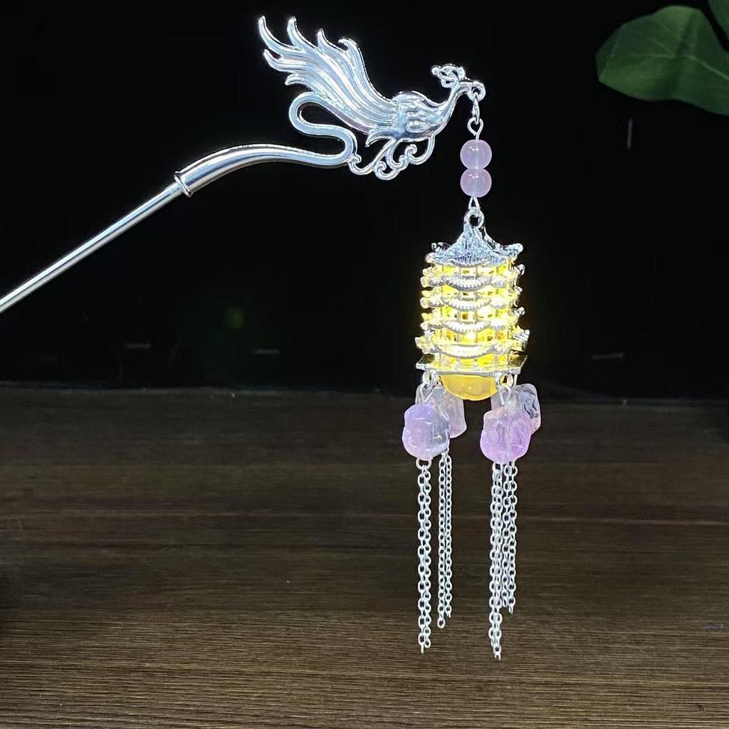 Ancient Style Luminous Hairpin: High-End Alloy Lantern Design for Hanfu Skirts