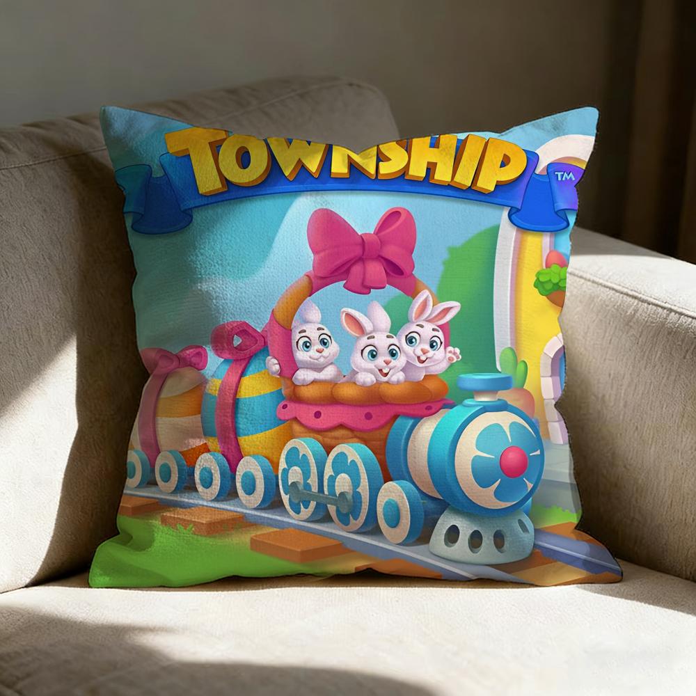 Kwaii Anime T-Township Pillow Case pillowcase, double-sided printed, sofa cushion, bedroom headboard pillow