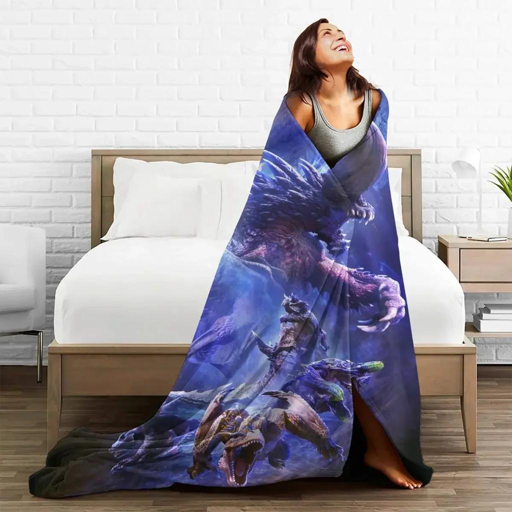Monster Hunter World Iceborne Blanket Sofa Cover Coral Fleece Plush Gift Thin Throw Blanket for Bedding Travel Plush Thin Quilt