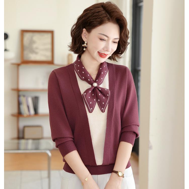 Medelålders och äldre personers höst- och vinterbasplagg Mammas höstkläder Ny stickad tröja Topp Medelålders kvinnors bandtröja