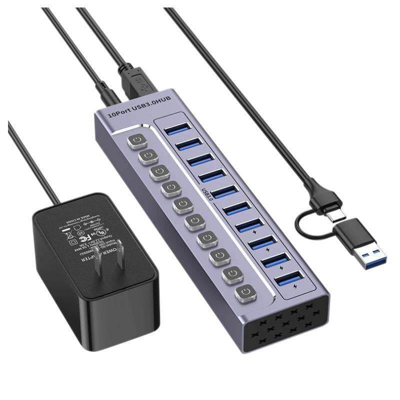 10-Port USB 3.0 Hub Expander for Laptops, Phones, and Desktops