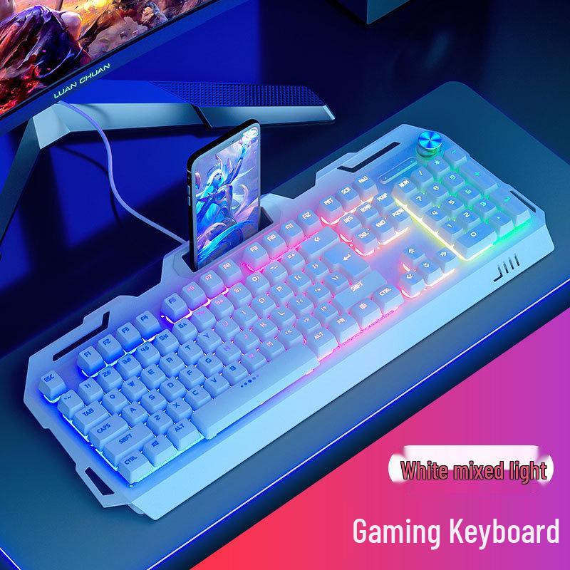 Silent Mechanical Feel Gaming Keyboard, Mouse & Headset Set with Luminous Peripherals