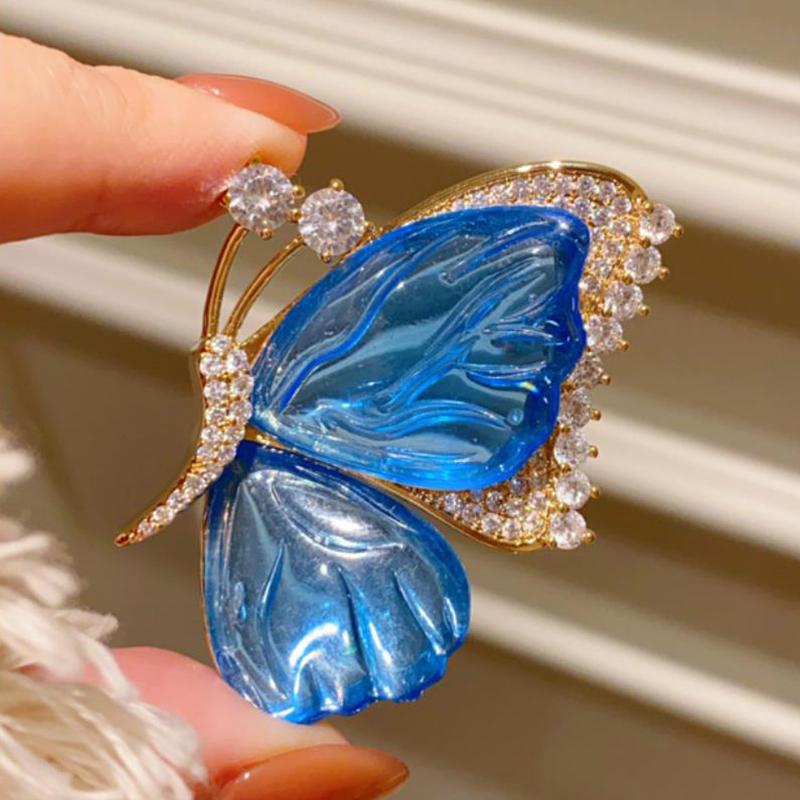 

Transparent Blue Winged Butterfly Brooch For Women Clothing Coat Accessories Gifts 1pc