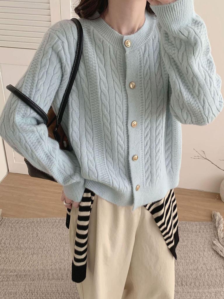 KANING Autumn Loose Fit Cable Knit Cardigan - Soft, Gentle Style