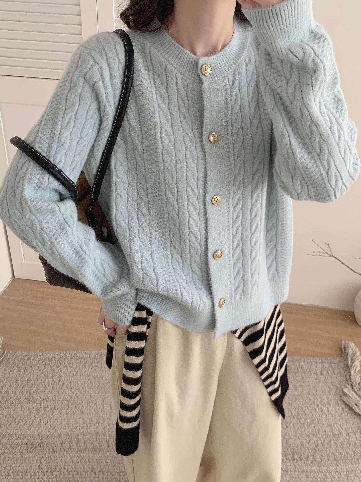 

KANING Осенний кардиган крупной вязки свободного кроя - Мягкий, нежный стиль One Size светло-синий