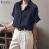 ZANZEA Women Summer Turn Down Collar Casual Short Sleeve Blouse