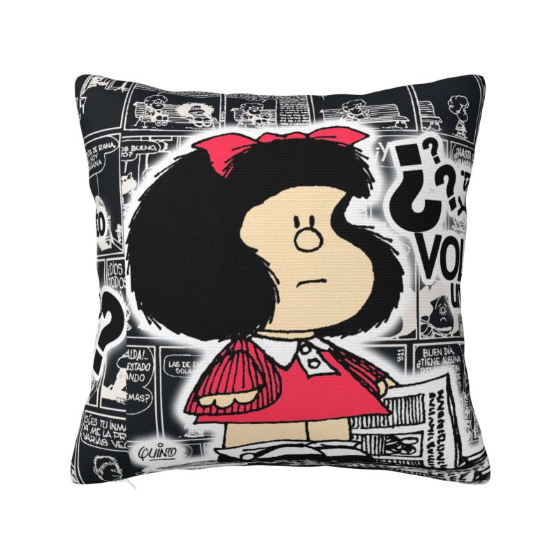 

Vintage Mafalda Manga Cushion Covers Polyester Quino Comic Cartoon Throw Pillow for Car Square Pillowcase Bedroom Decoration 30x30cm 12x12in