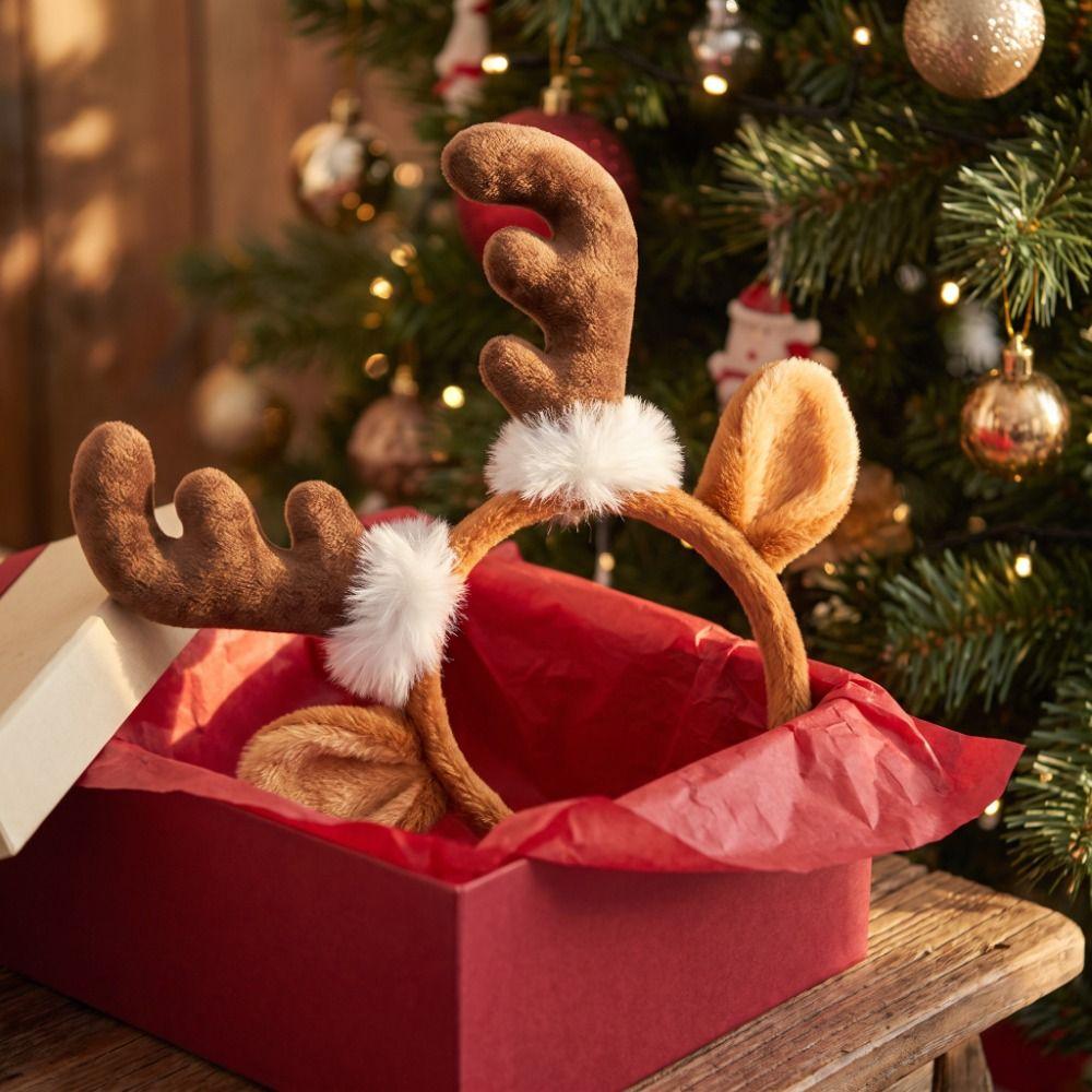 Plush Antler Headband Cute Festive Design Deer Ear Hairpiece Universal Fit Comfortable To Wear Reindeer Hair Hoop Holiday Party