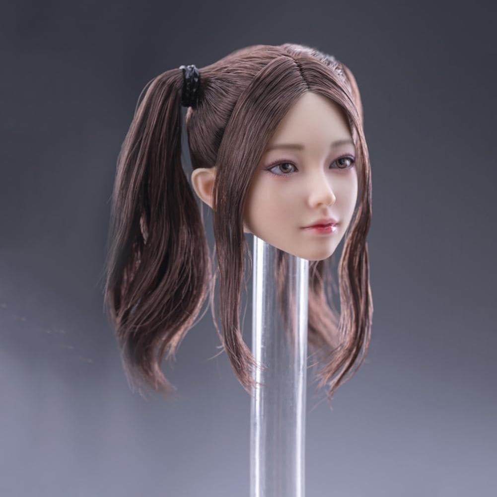 1/6 Scale Female Head Sculpt Beauty Girl Mandy Rooted Hair Head Carving 12 Inch Female PH TBL JO Action Figure Body (Brown Pig Tail)