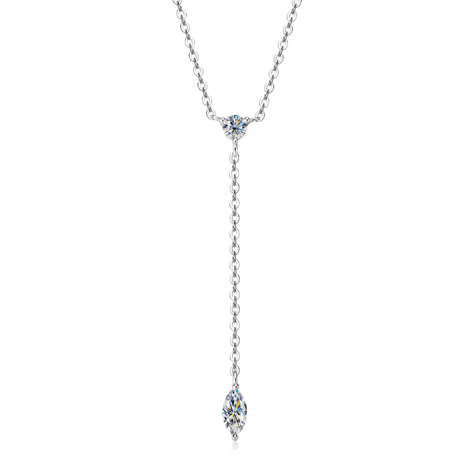 

Sweetrain Marquise Cut Moissanite Necklaces Long Tassel Clavicle Chains Necklace for Women Sterling Silver Jewelry Collares Full Moissanite